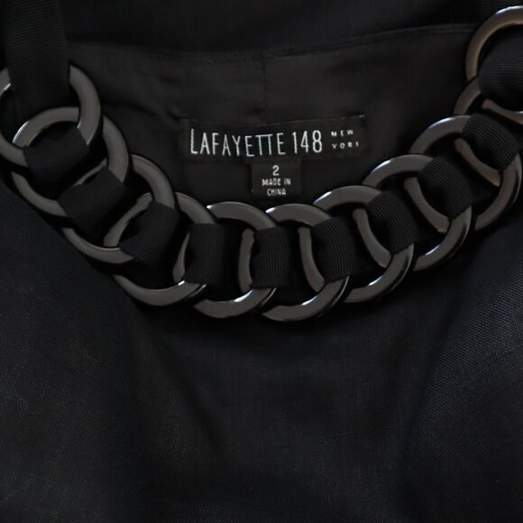 Lafayette 148 NY Black Linen Halter O Ring Chain Neck Tie Belt Summer Dress 2 - Picture 5 of 5